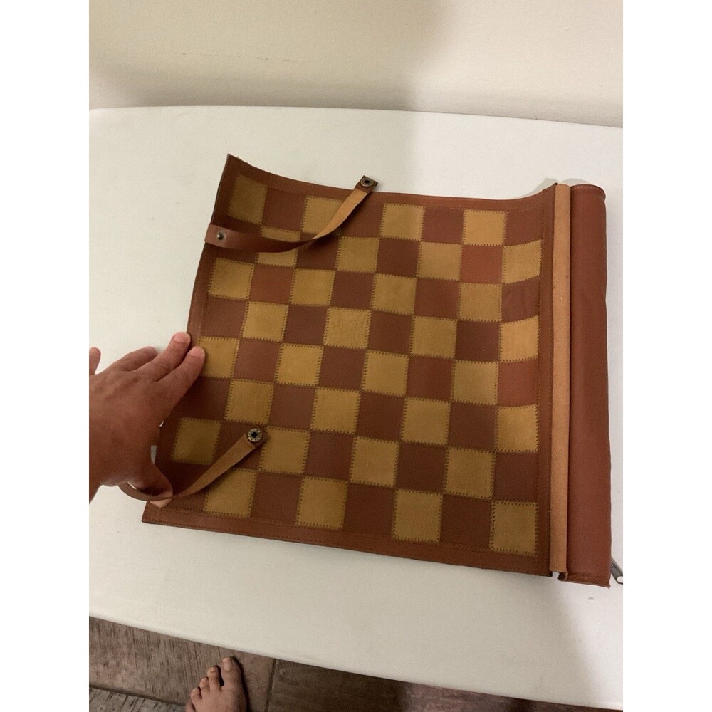 Vintage Top Grain Leather Roll-up Checker Set For camping
